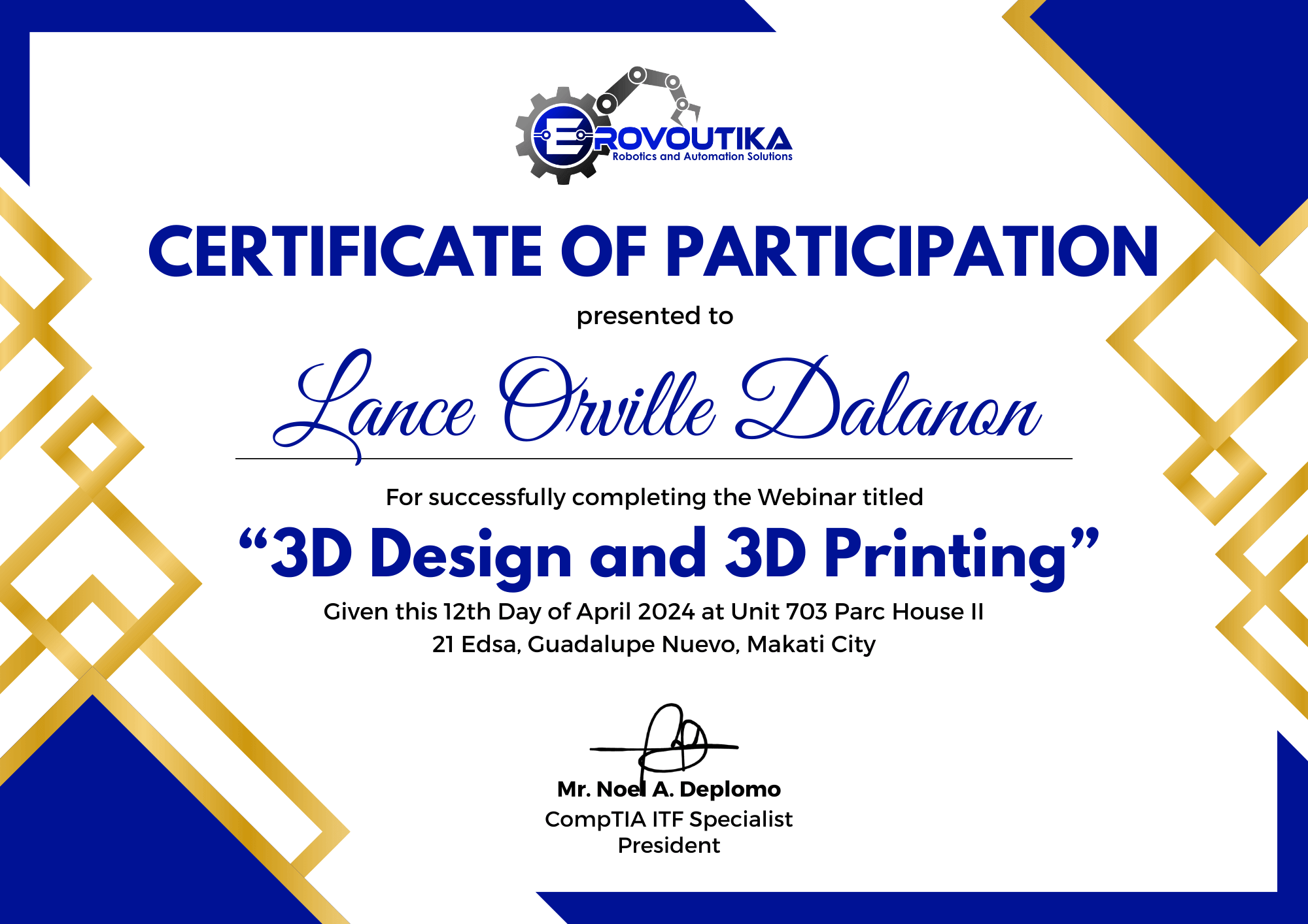 3D Design and 3D Printing - Issued in April 2024