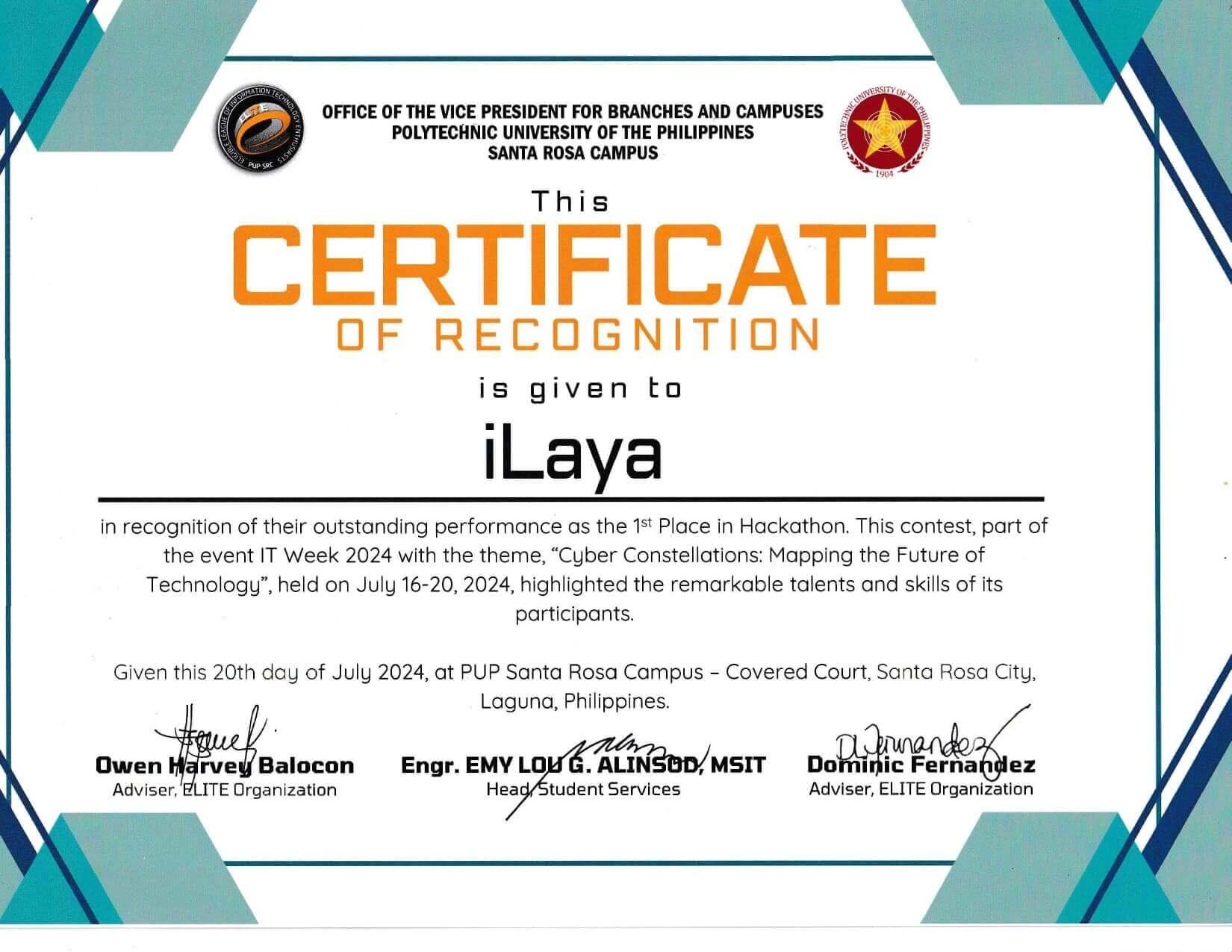 1st Place in Hackathon Cyber Constellations - Mapping the Future of Technology - Issued in July 2024