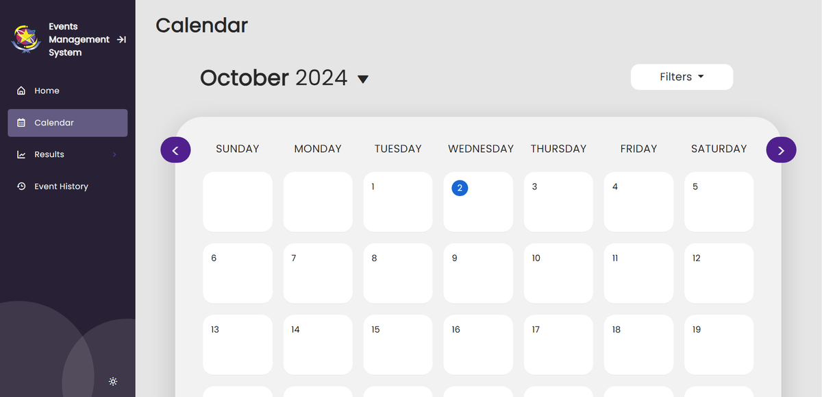 Screenshot of project Events Tabulation System